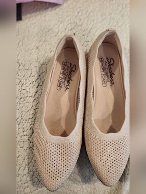 Skechers Women's Knit Slip-On Flats in Light Beige